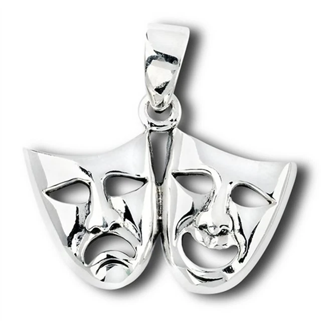 Comedy Tragedy Masks Necklace 925 Sterling Silver Actor Drama Theater Pendant Comedy Tragedy Masks Necklace 925 Sterling Silver Actor Drama Theater Pendant