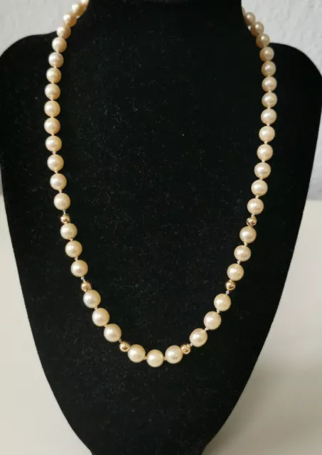 Perlenkette mit 6 Goldkugeln (333 er) und 585 Gelbgold Verschluss Halskette 2