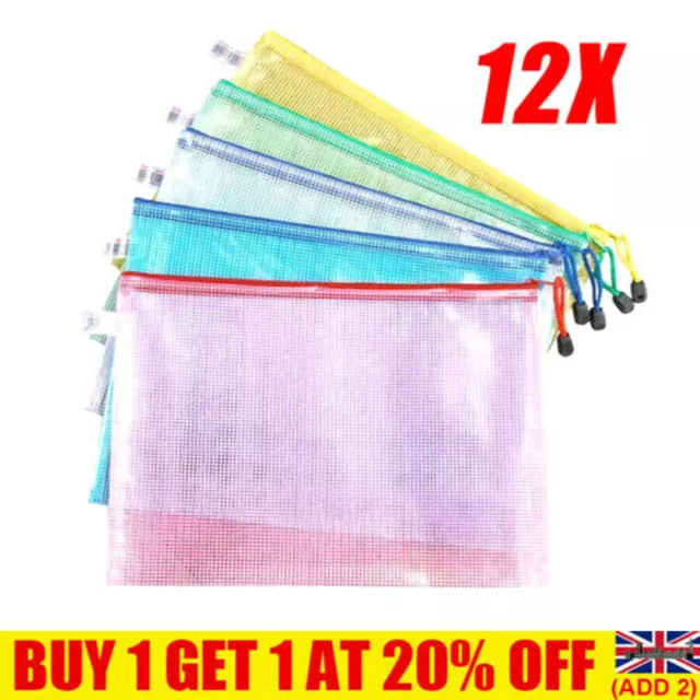 Zip Net Bags Plastic Document File Folder Paper Archive Zipped Storage Wallet tl