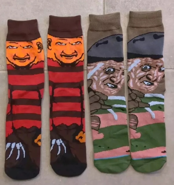 Calcetines de tripulación Freddy Krueger - Pesadilla en Elm Street novedad - Adulto - ¡2 pares!