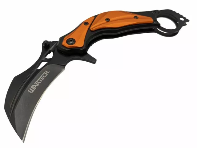 Spring-Assist Folding Knife | Wartech Tactical Karambit 3" Claw Blade - Orange