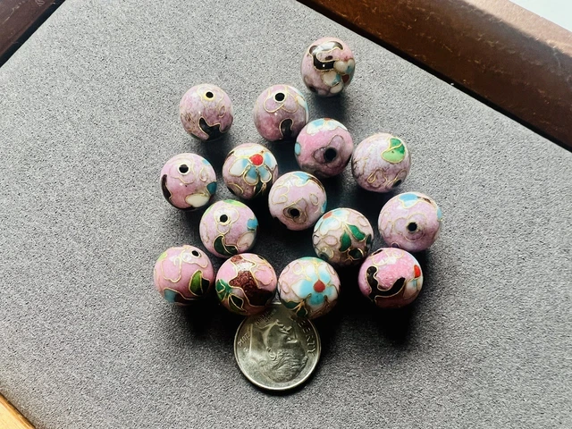 15 Pcs Cloisonné 12mm Round Rose Pink Beads Artisan Jewelry Making Lot