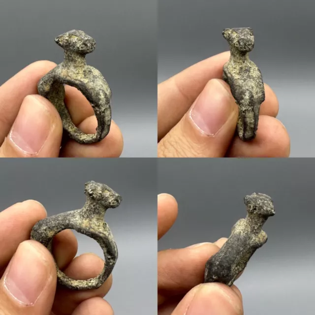 Ancient Roman Old Bronze Panther Animal Ring