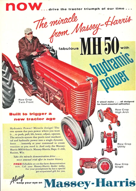 1956 Massey Harris MH50 Tractor Vintage Print Advertisement In Full Color MCM