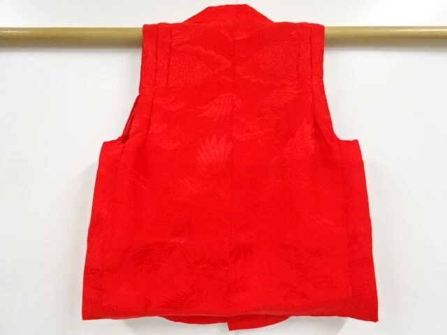 40046# Japanese Kimono / Antique Hifu For Girl / Woven Crane & Pine