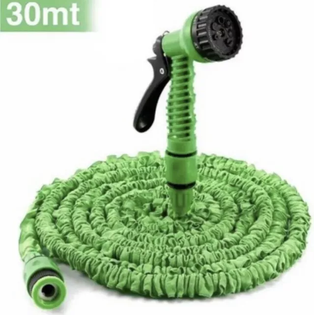 Tubo Pompa Acqua 30 Metri + Pistola Innaffiare Estensibile Giardino Magic Hose