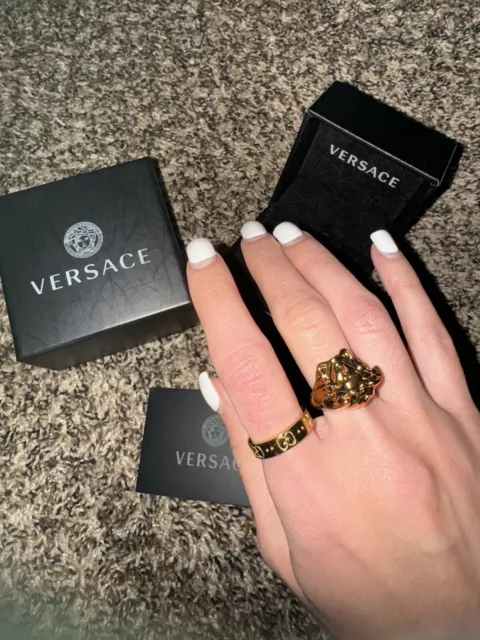 Versace La Medusa Ring Greca Gold AUTHENTIC New Greek Cut