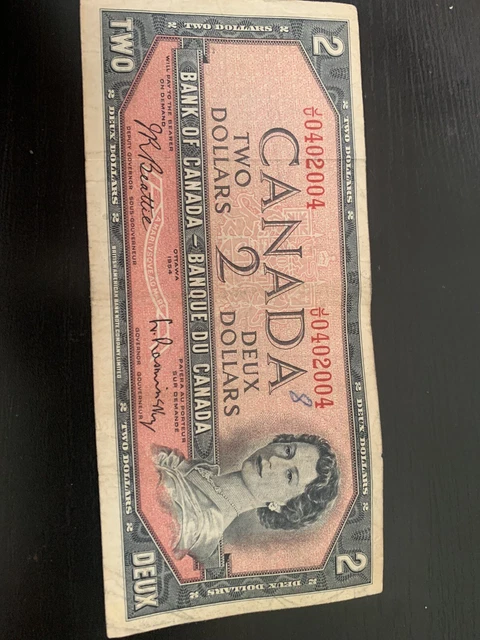 1954 Bank Of Canada Two 2 Dollar Replacement Bank Note Ju0402004 Nice Bill
