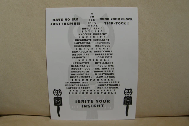 FELIX THE CAT CLOCK-HAVE NO IRE JUST INSPIRE! INSIGHT Letter I FIRE CAT Font VAP