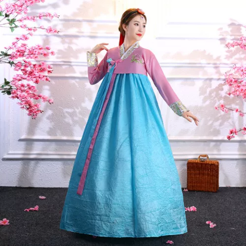 Hanbok Womens Korean Style Traditional Dress National Costumes Kimono Pink Blue