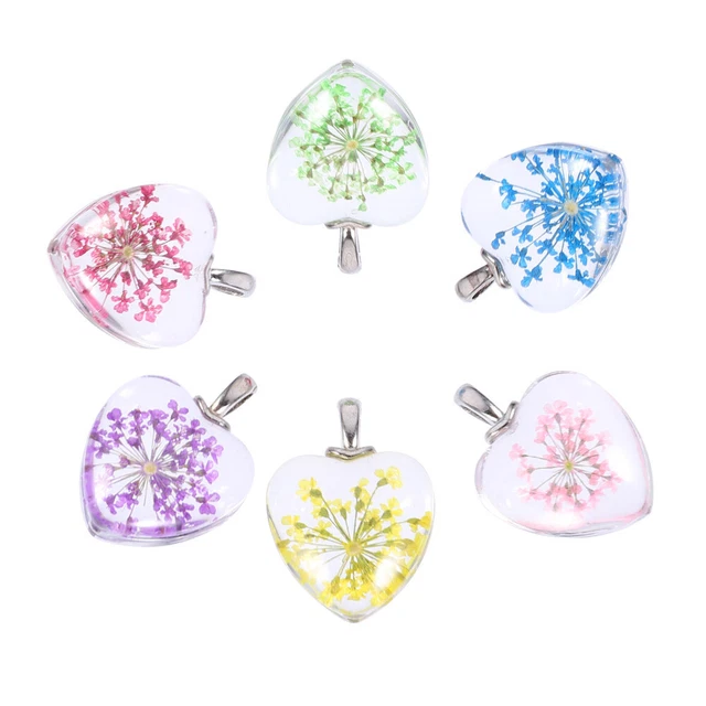 Glass Pendant Necklace DIY Crafts Pendant Dried Flower Pendant Heart-shaped