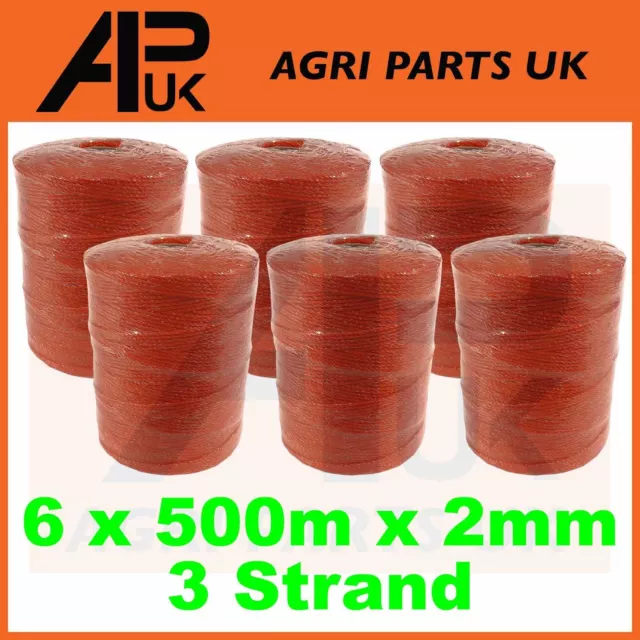 6 Rolls 500m x 2mm 3 Strand Electric Fence Polywire Poly Wire Fencing Energiser