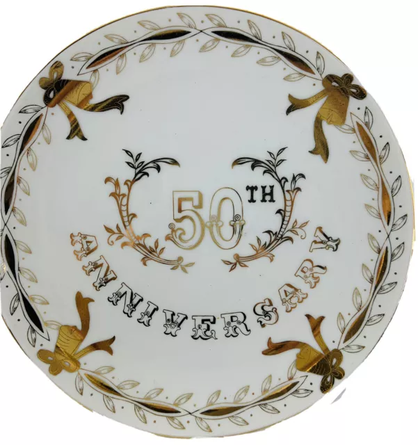 Lefton China 50th Anniversary Plate 9 1/4" Japan Gold Trimmed Vintage         10