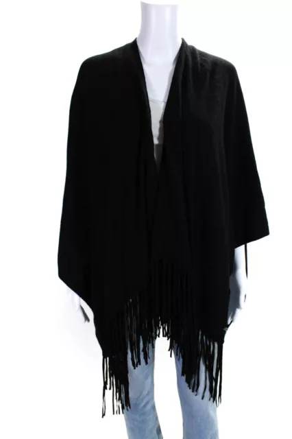 Armani Collezioni Black Wool Tight-Knit Tassel Hem Fall Wrap Scarf Size OS 52IN