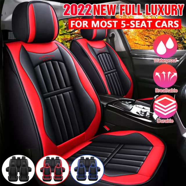 PU Leather Car Seat Cover 5-Seat Full Set SUV Truck Front Rear Cushion Universal