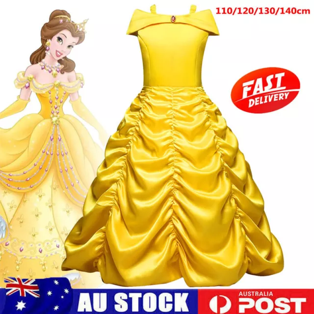 Halloween Kids Girls Beauty And The Beast Princess Belle Fancy Dress Costume AUS