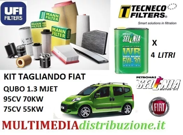 KIT TAGLIANDO FILTRI+ Olio Selenia 4L 5W-30 Fiat Qubo 1.3 Multijet