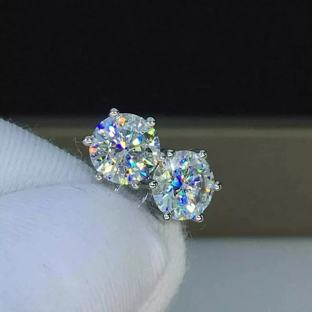 Men's Stud Earrings 14K White Gold Plated Sterling Silver Simulated Diamond