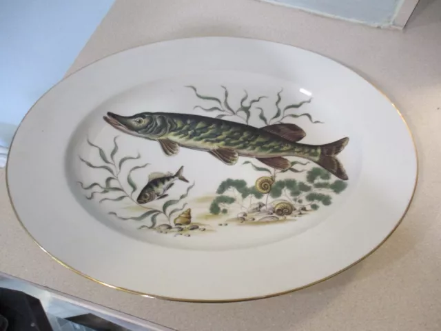 JWK Fine Porcelain Western Germany oval Pike & Perch serving platter plate 14.5'