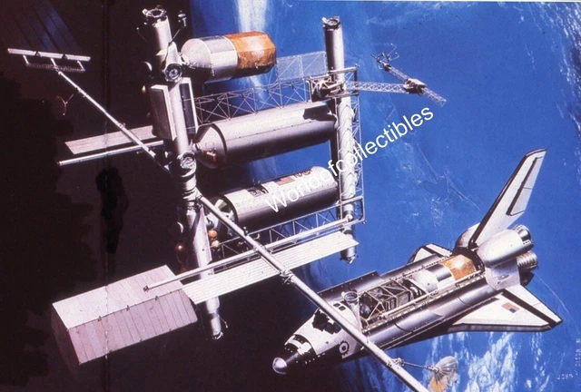1970's Nasa Space Shuttle 35mm Slide Art Illustration Space Station Orbit