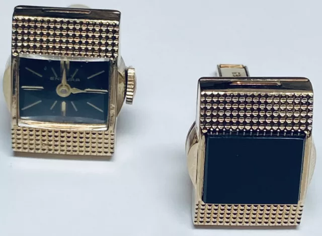 Harvey Avedon 1960’S Lcd/Windup Watch Theme Goldtone Cufflinks 7/8” X 9/16”