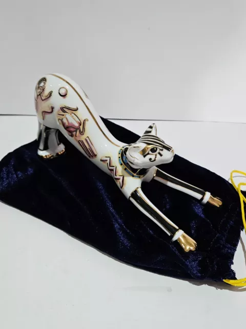 Paul Cardew Cool Catz Egyptian stretching cat figurine with velvet bag