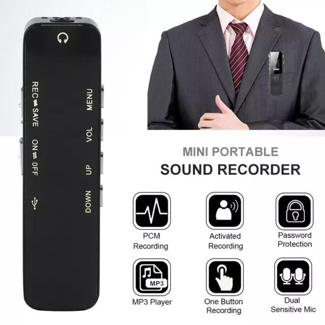 32GB Mini Digital Recorder Voice Audio Sound Dictaphone MP3 Player Rechargeable