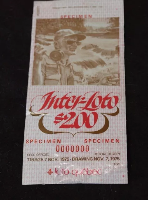 Loto Quebec lottery specimen ticket 1975 no 0000000  Inter-Loto