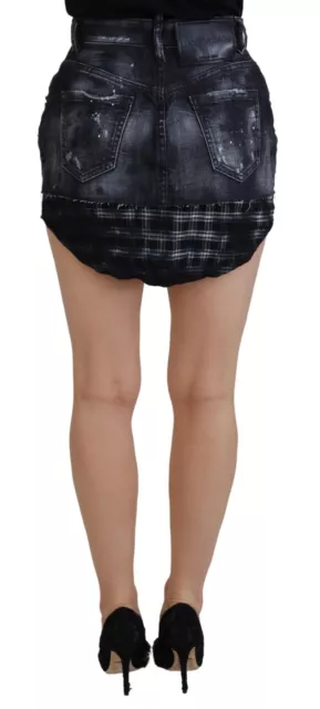 DSQUARED2 Skirt Black Checkered High Waist A-line Denim Mini IT38/US4/XS 840usd 3