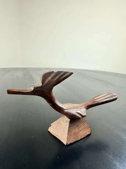 Vintage Mid Century Modern Hand Carved Wooden Bird Road Runner Figurine Decor