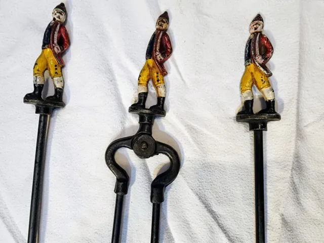 Rare Antique 1820 Cast Iron Figural Hessian Soldiers Fireplace Set.