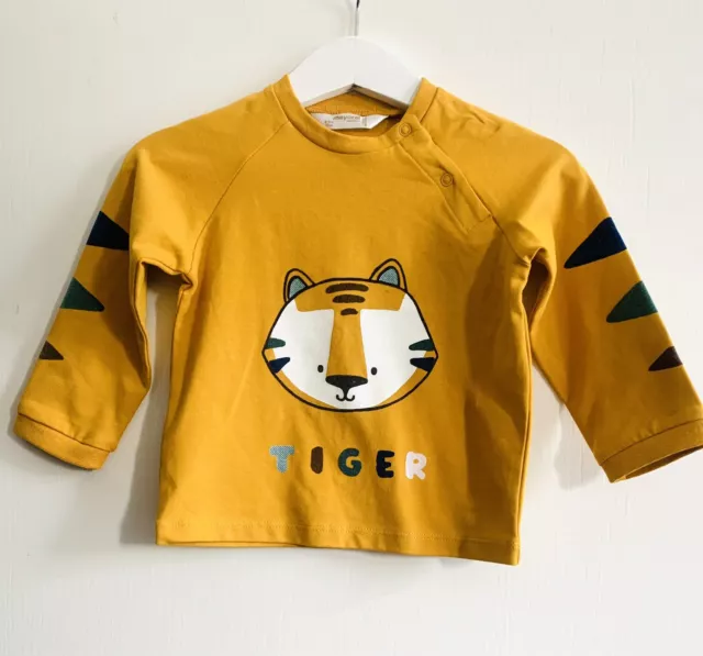 MAYORAL L/S Cotton /Elastane Tiger T-Shirt 6-9 Months Mustard Unisex BNWOT