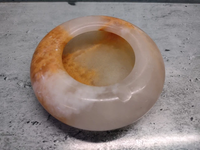 Vintage Circular Stone Onyx / Marble Heavy Ashtray