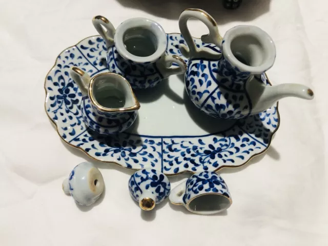 Vintage blue white miniature tea set delft style 3