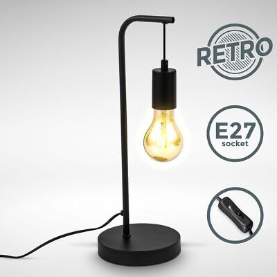 B.K.Licht Lampe de table rétro E27 câble avec interrupteur métal noir salon