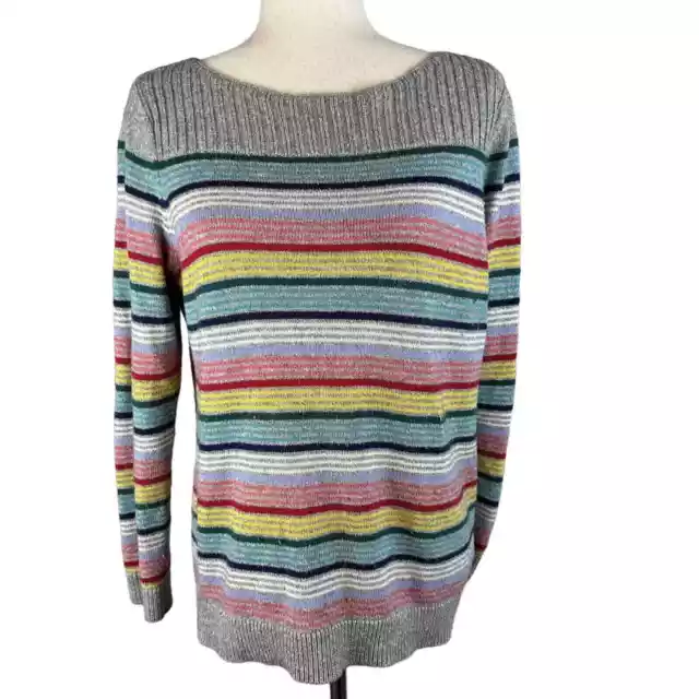 Talbots Womens Boatneck Rainbow Stripe Pullover Sweater M Medium