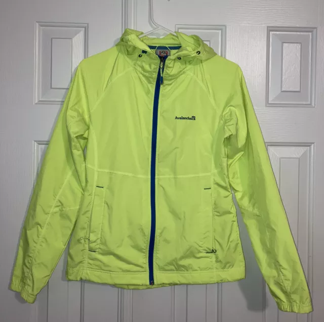 Avalanche Weather Shield Neon Yellow Jacket Hooded Wind Rain Resistant Sz Small