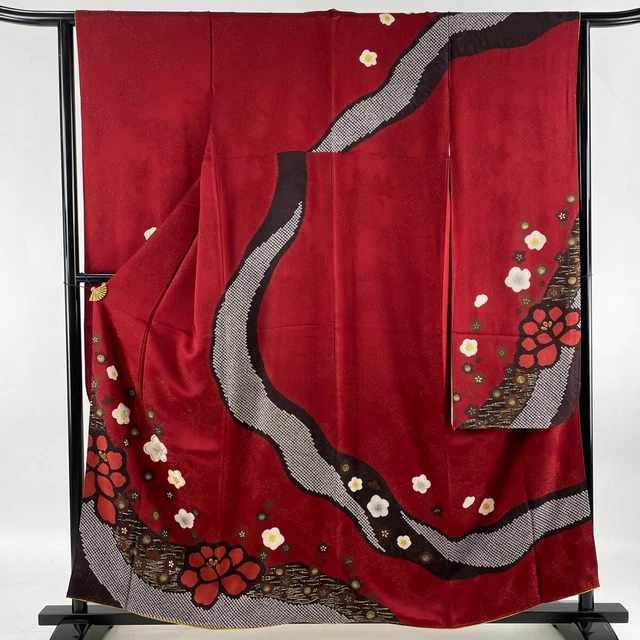 Furisode Excellence Plum Matsuba Money Foil Red Lining Height 160Cm Sleeve Lengt