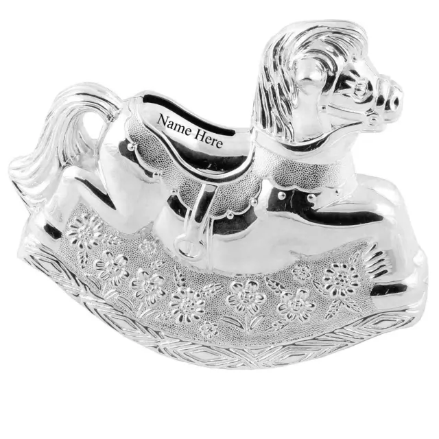 Personalised Engraved Silver-plated Rocking Horse Bank Money Box