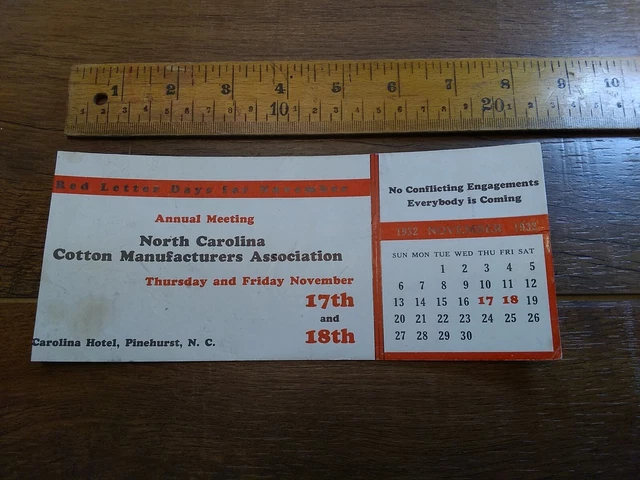 North Carolina cotton manufacturers association, advertising Ink Blotter 1932