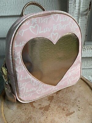 Nwt New Betsey Johnson Pink And Rose Gold Lbanna Big Heart Backpack Bag