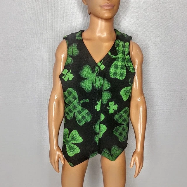 St Patrick's Day Shamrock Vest Ken Barbie Doll Clothes OOAK Custom Handmade
