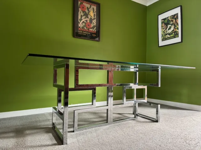 Romeo Rega Italian 1970s/80s Steel and Glass Dining Table, Mid Century Vintage