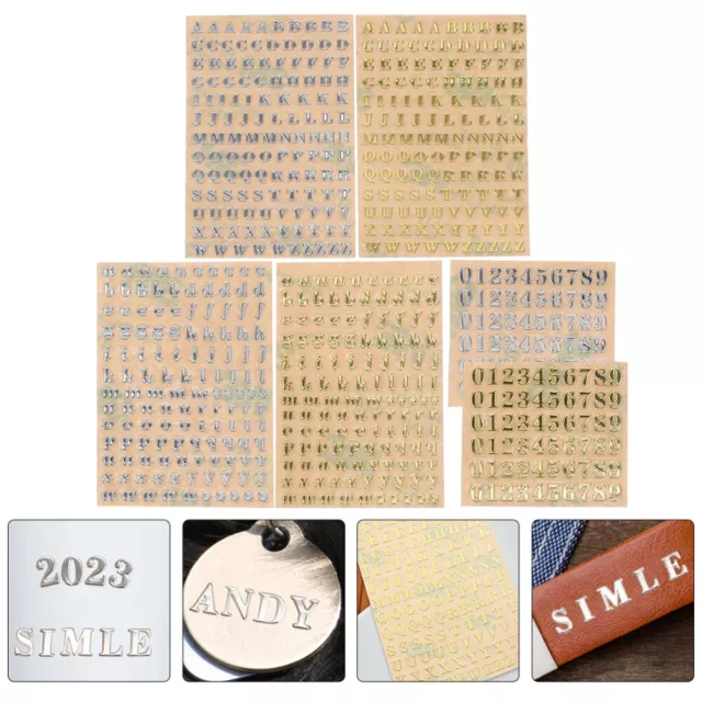 Metall Zahlen Sticker Set für DIY Scrapbooking mit Kleinbuchstaben 6 Blätter