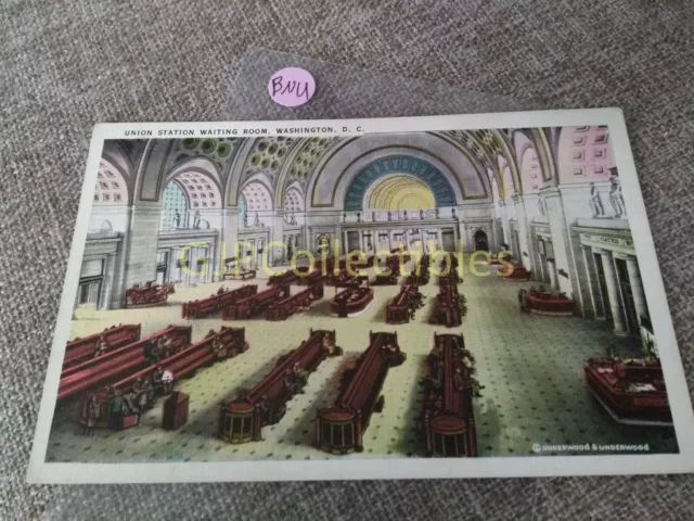 PBNU Train or Station Postcard Railroad RR UNION STATION WAITING ROOM WASH DC