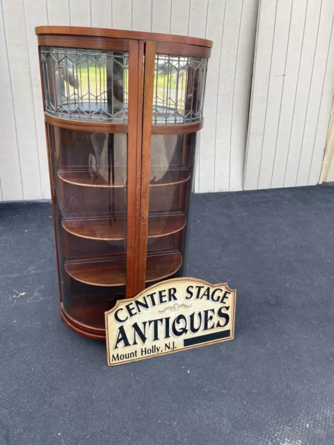 64801 Mahogany Antique Leaded Glass Curio Bow Front China Cabinet