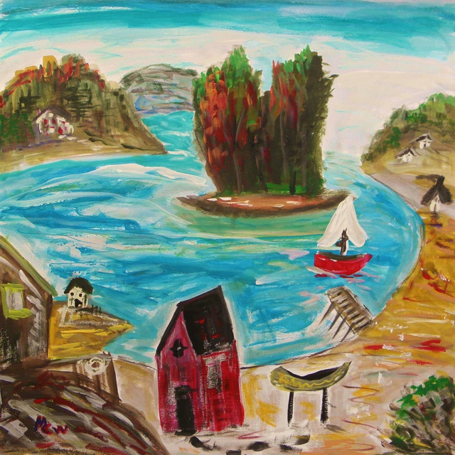 ORIGINAL SAIL Sea Landscape Raw Brut  Naive Mary Carol art MCW Primitive Folk