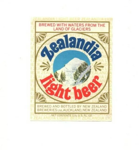 New Zealand Beer Label - New Zealand Breweries, Auckland - Zealandia Light Beer