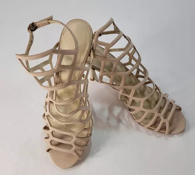 Vince Camuto Shoe Womens Size 8M Paxton Leather Nude Mid Heel Caged Strappy Open