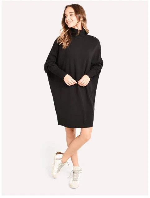 MAJESTIC Filatures Paris Nieman Marcus Black French Terry Turtleneck Dress 1 XS
